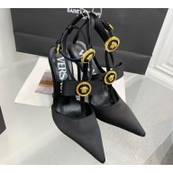 Versace Heel 10.5cm Gianni Ribbon Cage Satin Pumps Black 2024