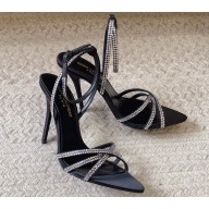 Saint Laurent Heel 10.5cm Ava Crystal-Embellished Satin sandals Black 2024