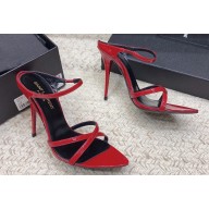 Saint Laurent Heel 11cm Gippy Patent Crisscross Mules Red 2024