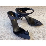 Saint Laurent Heel 10cm dive mules in crepe satin 742178 Black 2024