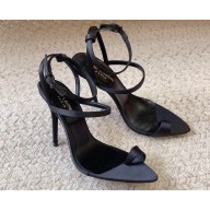Saint Laurent Heel 10cm dive sandals in silk satin 743996 Black 2024