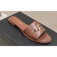Chanel Shiny Calfskin & Metal Mules G45172 Brown 2024