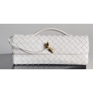 Bottega Veneta Long Clutch Andiamo With Handle Intrecciato leather bag White with metallic knot closure 2024
