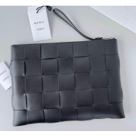 Bottega Veneta Large Cassette Pouch Intreccio leather wristlet Bag Black 2024