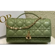 Miss Dior Mini Bag in Cannage Lambskin Green with Removable jewel chain 2024