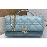 Miss Dior Mini Bag in Cannage Lambskin Cloud Blue with Removable jewel chain 2024