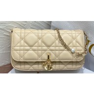 Lady Dior Phone Pouch Bag in Cannage Lambskin Beige with Removable jewel chain 2024