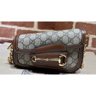 Gucci Horsebit 1955 Mini shoulder bag 774209 Beige and ebony GG Supreme canvas with Brown Demetra trim