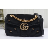 Gucci GG Marmont small shoulder bag 443497 velvet Black with small Double G studs 2024
