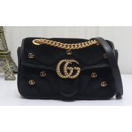 Gucci GG Marmont Mini shoulder bag 446744 velvet Black with small Double G studs 2024