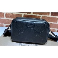 Gucci Jumbo GG Leather medium messenger bag 766946 Black