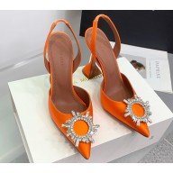 Amina Muaddi Heel 9.5cm Begum Sling Satin Orange with Starbust embellished brooch