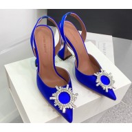 Amina Muaddi Heel 9.5cm Begum Sling Satin Blue with Starbust embellished brooch