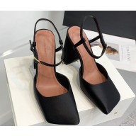 Amina Muaddi Heel 9.5cm Charlotte Pumps Satin Black 2024