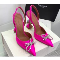 Amina Muaddi Heel 9.5cm Rosie Sling Satin Fuchsia with Crystal embellished bow accessory
