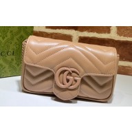 Gucci GG Marmont Super Mini shoulder bag 476433 leather Nude with Brass hardware 2024