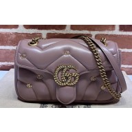 Gucci GG Marmont small shoulder bag 443497 Leather Nude Pink with small Double G studs 2024