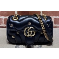 Gucci GG Marmont Mini shoulder bag 446744 Leather Black with small Double G studs 2024