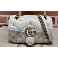 Gucci GG Marmont Mini shoulder bag 446744 Leather White with small Double G studs 2024