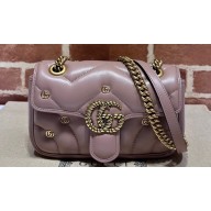 Gucci GG Marmont Mini shoulder bag 446744 Leather Nude Pink with small Double G studs 2024