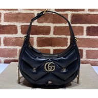 Gucci GG Marmont half-moon-shaped Mini bag 770983 Leather Black with small Double G studs 2024