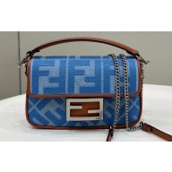 Fendi Mini Baguette bag in Denim Blue with FF embroidery