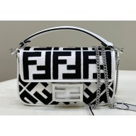 Fendi Mini Baguette bag in White/Black canvas with FF embroidery