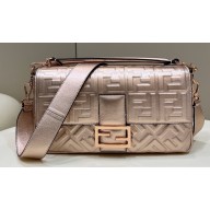 Fendi Nappa Leather Medium Baguette Bag Pink Gold