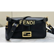 Fendi by Stefano Pilati Medium Baguette Bag handle with metal FENDI lettering in Black nappa leather 2024