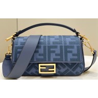 Fendi Medium Baguette bag in Blue canvas with FF embroidery
