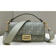 Fendi Medium Baguette bag in Green canvas with FF embroidery