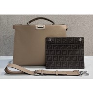 Fendi Peekaboo Iseeu Medium Bag in Selleria Leather 7VA529 Beige/Blue