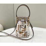 Fendi Mon Tresor Mini bucket bag Multicolor Gray canvas with FF embroidery