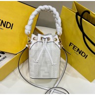 Fendi Mon Tresor Mini bucket bag White canvas with FF embroidery