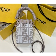 Fendi Mon Tresor Mini bucket bag Gray canvas with FF embroidery