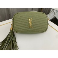 Saint Laurent lou mini bag in quilted grain de poudre embossed leather 612579 Green