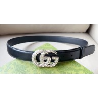 Gucci Width 3cm GG Marmont thin belt with crystals 772651 Black
