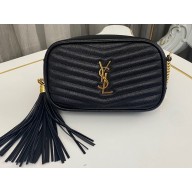 Saint Laurent lou mini bag in quilted grain de poudre embossed leather 612579 Black/Gold