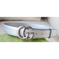 Gucci Width 4cm GG Marmont wide belt 400593 Silver lamé leather