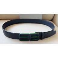 Balenciaga Width 3.4cm BB Hourglass Large Belt in black calfskin with black/Green Hardware