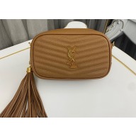 Saint Laurent lou mini bag in quilted grain de poudre embossed leather 612579 Brown