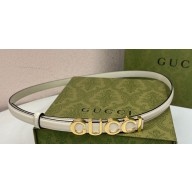 Gucci Width 1.5cm Gucci buckle thin belt 751602 White/Gold