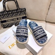 dior Deep Blue Toile de Jouy Reverse Embroidered Cotton new Dway Slide 2022