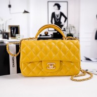 CHANEL SHEEPSKIN Mini Flap Bag with Top Handle AS2431 YELLOW 2022