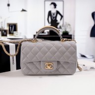 CHANEL SHEEPSKIN Mini Flap Bag with Top Handle AS2431 GRAY 2022