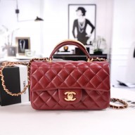 CHANEL SHEEPSKIN Mini Flap Bag with Top Handle AS2431 BURGUNDY 2022