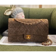 CHANEL A01112 SUEDE Classic flap Handbag COFFEE with gold hardware 2022