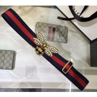 Gucci Width 4cm Blue/Red Web Belt with Bee 453277