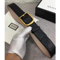 Gucci Width 3.8cm GG Textured Belts Black/Gold 2018 