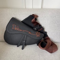 DIOR CACTUS JACK Saddle Bag in Black Grained Calfskin with Embroidered Signature 2022